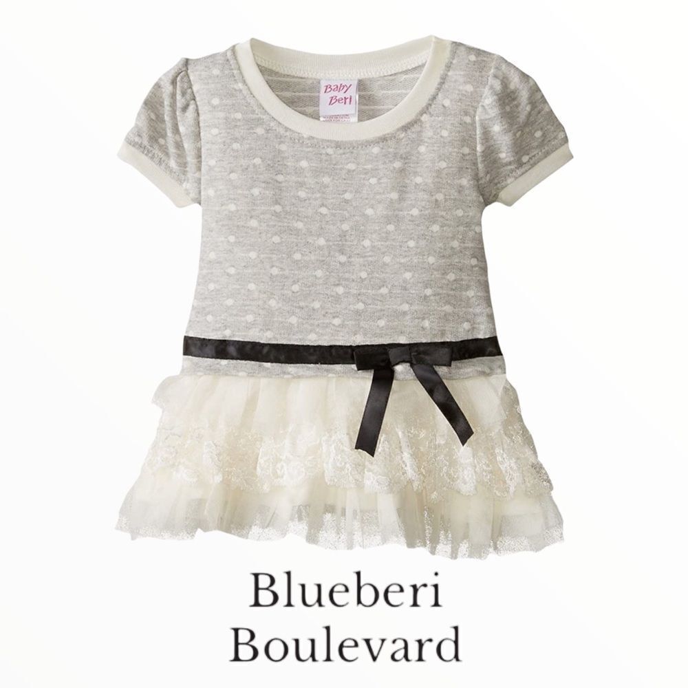 Blueberi Boulevard Baby Gray Cream Tutu Top NWT 6-9M
